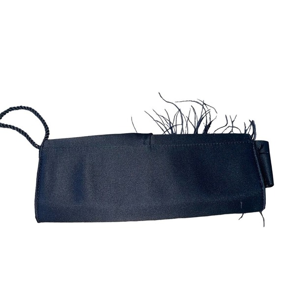 WHBM clutch small bag black bow/fur detailing satin feel rectangular flap close - Picture 2 of 8